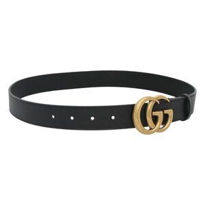 GUCCI GG Marmont Belt Leather 33.5"" Black Gold